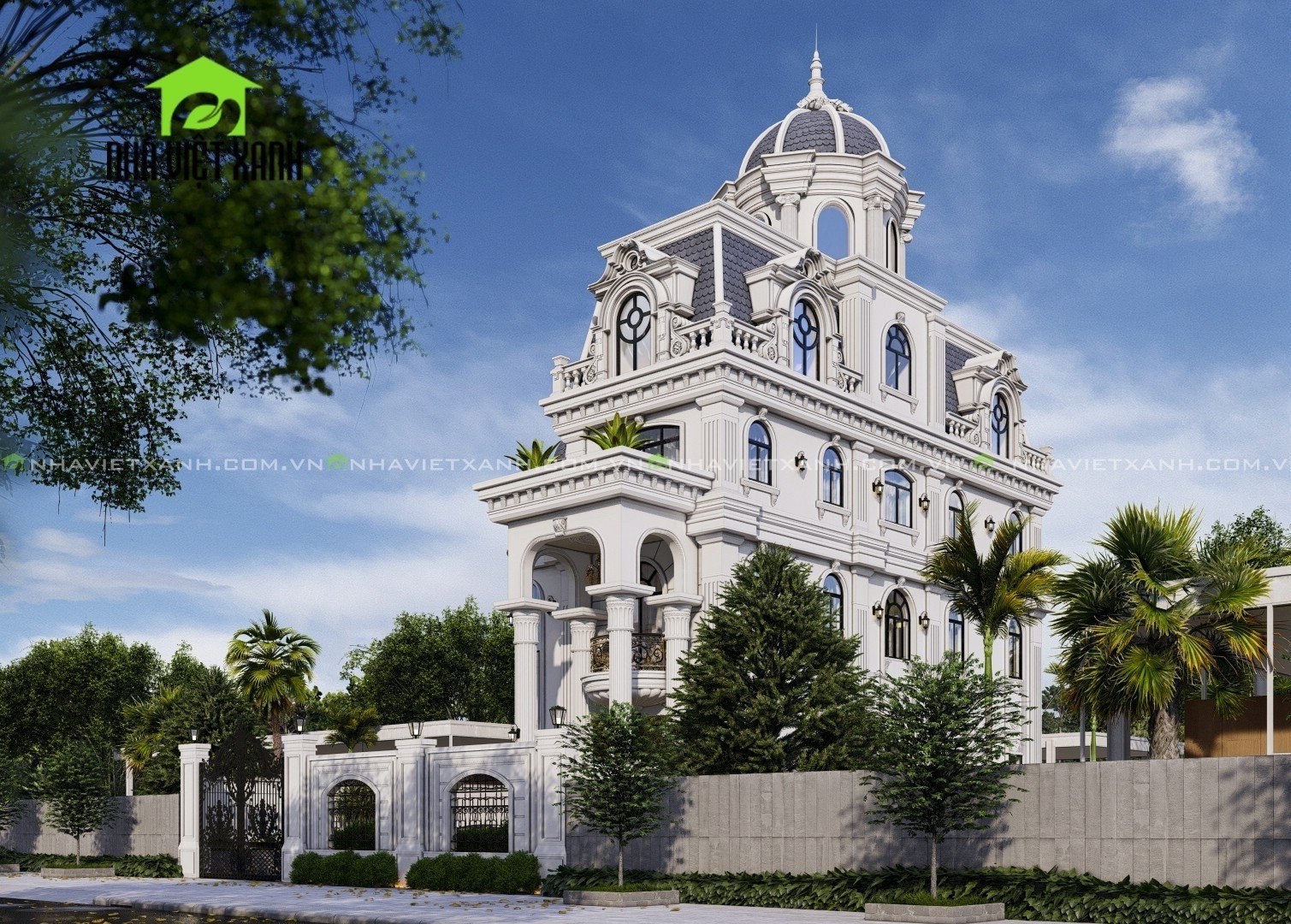 thiết kế biệt thự tân cổ điển mặt tiền 9m