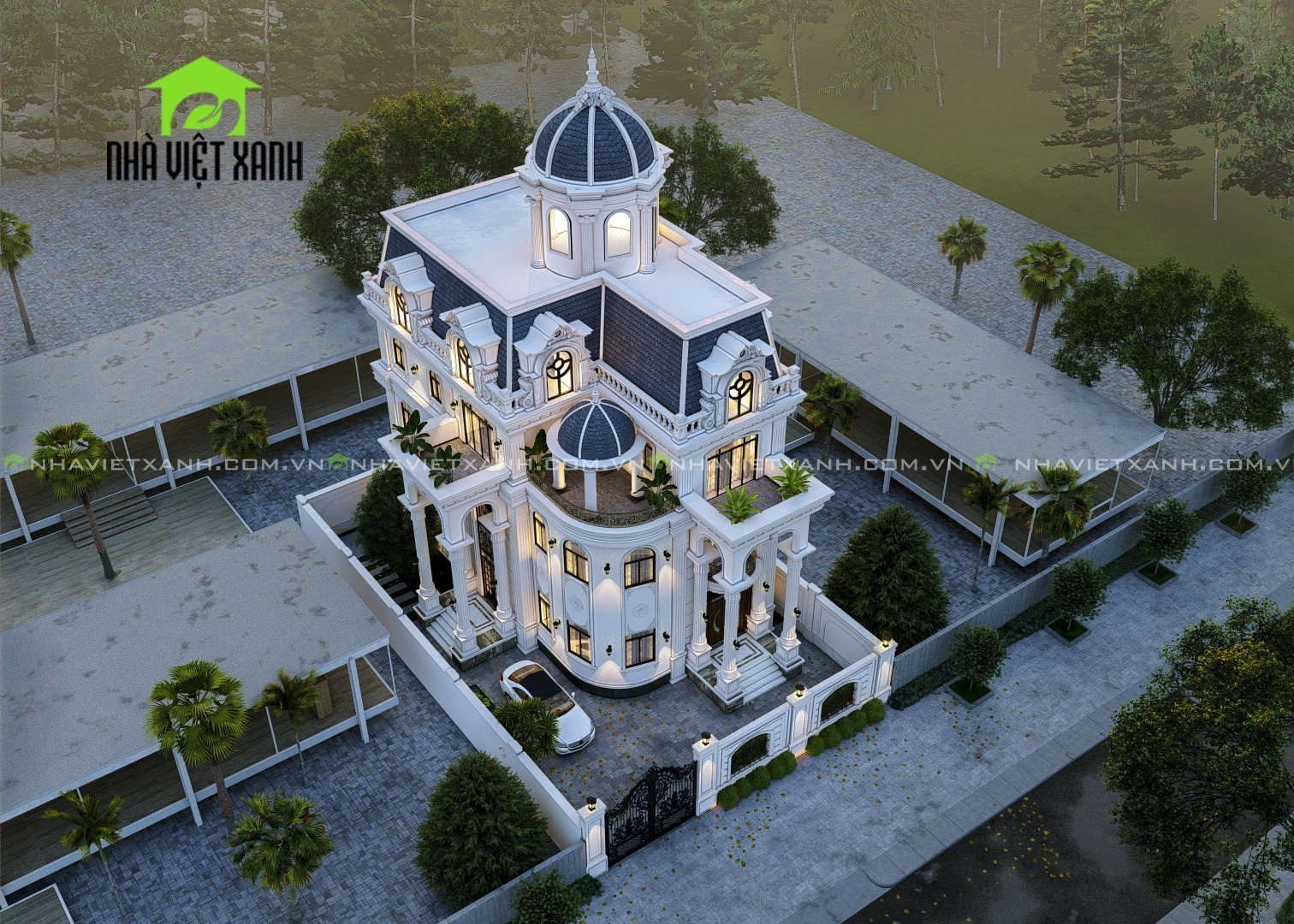 thiết kế biệt thự tân cổ điển mặt tiền 9m